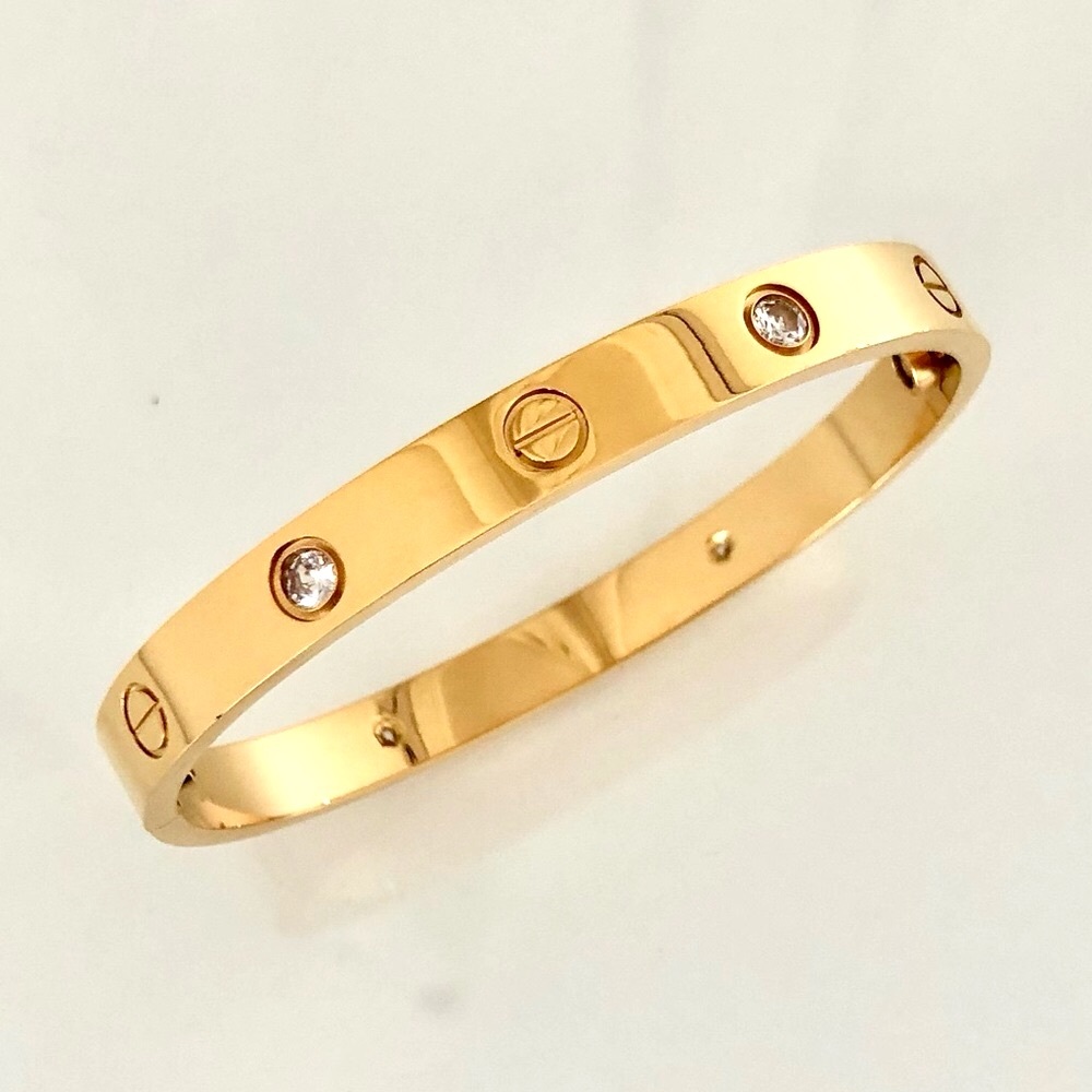 Gold Screw Bracelet 4 Zirconia Classic Model